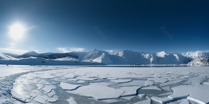 冬季逆光下的蓝天雪山和冰雪地面道路积雪自然风光,高清,摄影图,摄影图片,图片大全,摄影图免费下载